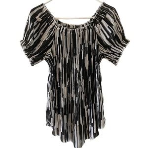 Jennifer Lloyd Shirt Womens Size S Black White Gauzy Short Sleeve Semi Sheer